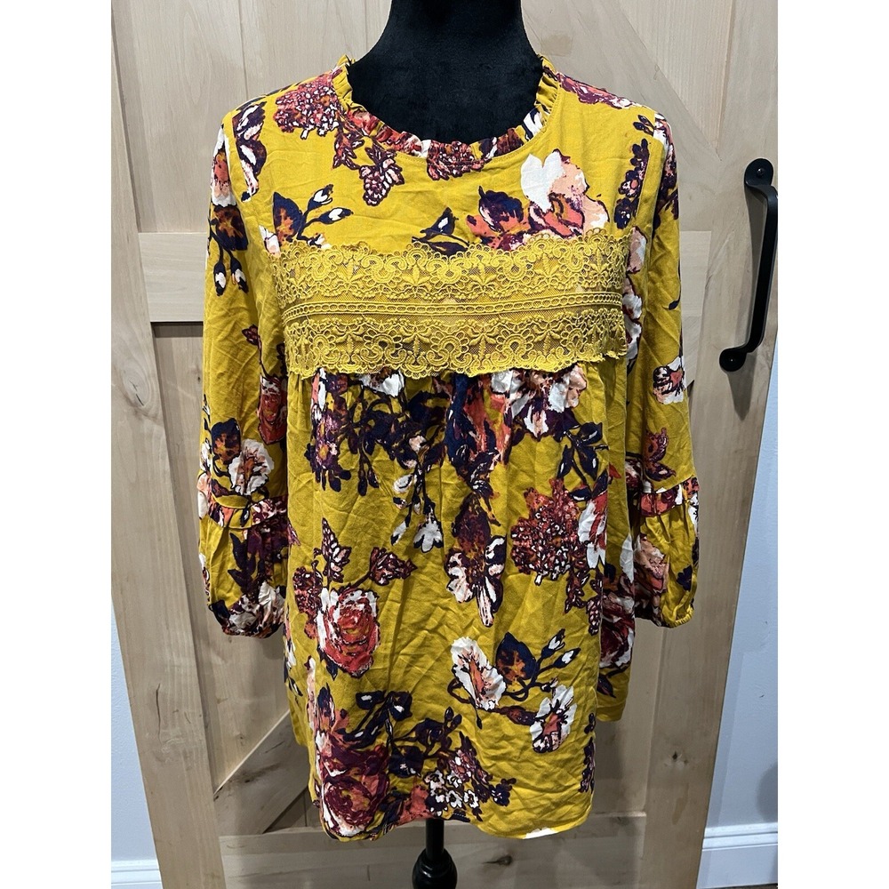 Women's Blouse By Eyeshadow In Mustred Yellow 3/4 Sleeve